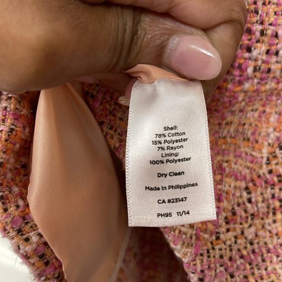 Talbots Pink Orange Tweed Waist Length Vintage Full Zip Blazer size 10P - Picture 8 of 8